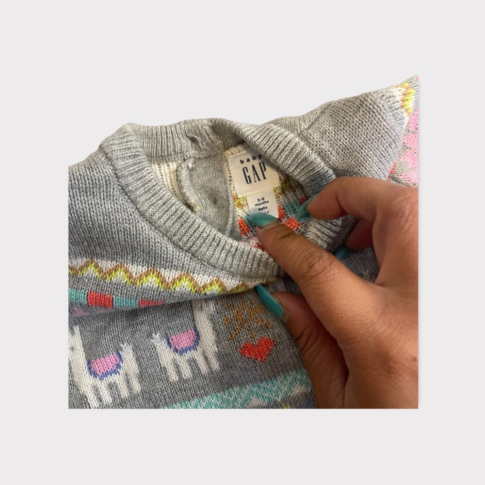 Gap Llama Fair Isle Festive Gray Ribbed Knit Dress - Picture 3 of 4